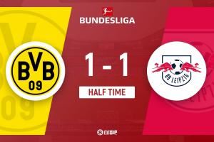 半场-多特蒙德暂1-1RB莱比锡 扬-库托破门吉拉西送助攻